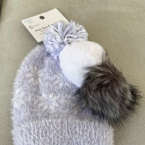 Time and Tru Pom-Pom Beanie - Gray and White and lavender